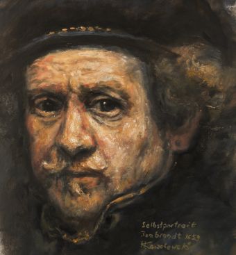 Selbstportrait von Rembrandt , Ölstudie , ©  Heino Karschewski