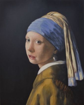 Reproduktion: Mädchen mit Perlenohrgehänge von Vermeer , 50 x 40 cm , ©2019 Heino Karschewski