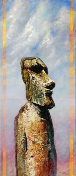 Moai 1 , Öl auf Leinwand , 105 x 46 cm , © 2009 Heino Karschewski