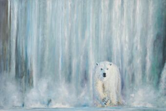 Eisbär-Vertikale , Öl auf Leinwand , 100 x 150 cm , ©2019 Heino Karschewski