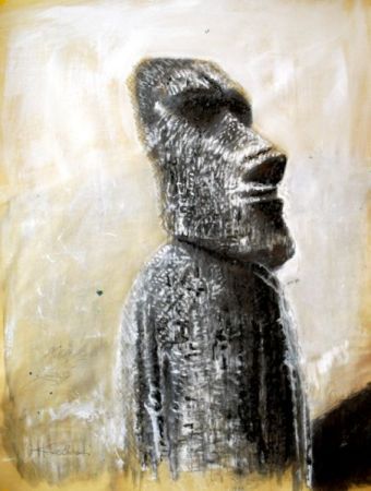 Zeichnung: Moai 1 , Zeichnung , 80 x 60 cm , © Heino Karschewski