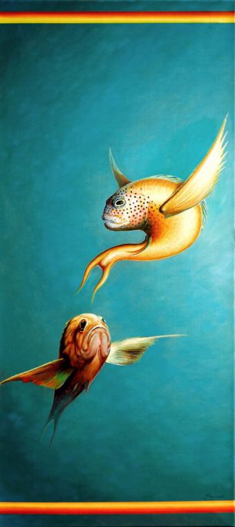 Fantastische Fische , Öl auf Leinwand , 140 x 63 cm , © 2009 Heino Karschewski