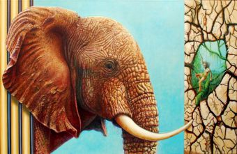 Im Auge des Betrachters 4 (Elefant) , Öl/Lwd , 130 x 200 cm , © 2009 Heino Karschewski