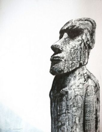 Zeichnung: Moai 2 , Zeichnung , 80 x 60 cm , © Heino Karschewski
