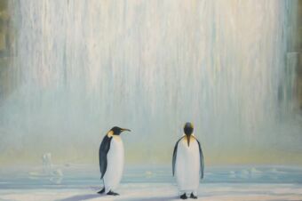Vertikale - Zwei Pinguine , Öl auf Leinwand , 100 x 150 cm , ©2019 Heino Karschewski