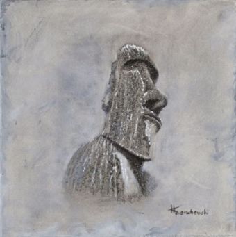Zeichnung: Moai 4 , Zeichnung , 40 x 40 cm , © 2012 Heino Karschewski