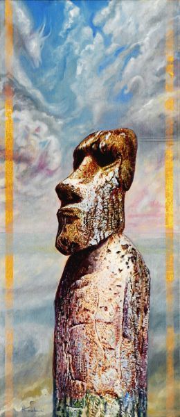 Moai 2 , Öl auf Leinwand , 105 x 46 cm , © 2009 Heino Karschewski