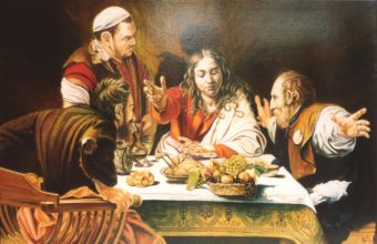 Reproduktion: Gastmahl in Emmaus von Caravaggio , 130 x 200 cm , ©2003 Heino Karschewski
