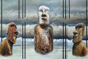 Moai Triptychon , Öl auf Leinwand , 140 x 210 cm , © 2009 Heino Karschewski