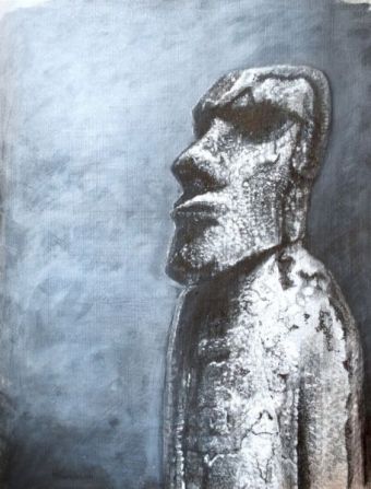 Zeichnung: Moai 3 , Zeichnung , 80 x 60 cm , © Heino Karschewski