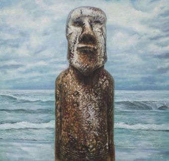 Moai 3 , Öl auf Leinwand , 105 x 110 cm , © 2013 Heino Karschewski
