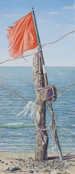 Rote Flagge am Meer , Öl auf Leinwand , 160 x 70 cm , ©2014 Heino Karschewski
